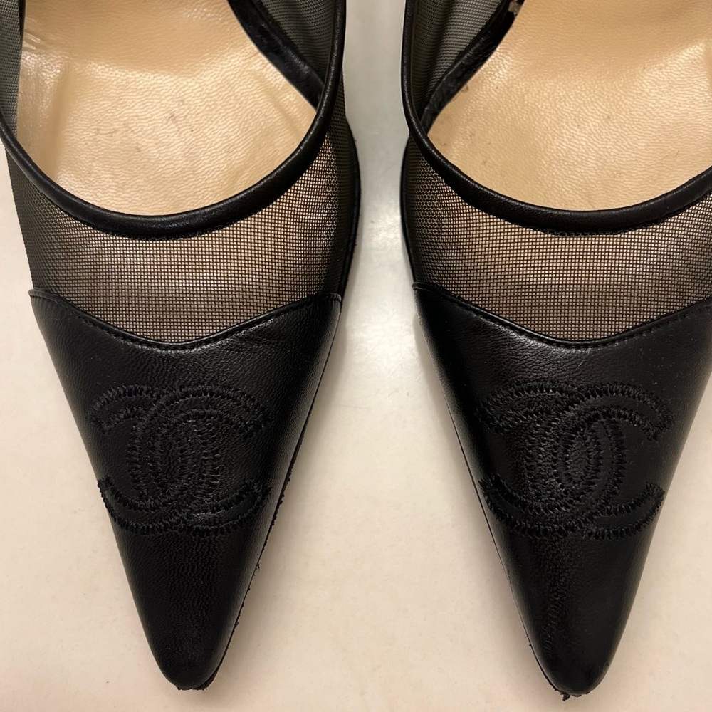 CHANEL Black Mesh Heels with Pointed Toe - Picture 5 of 6